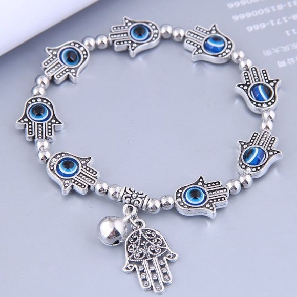Silver Hand of God/Evil Eye charm bracelet - Picture 1 of 1